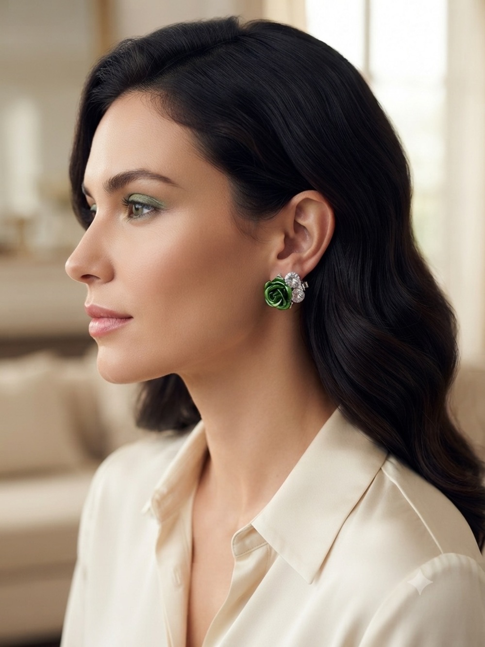 Emerald Rose Cluster Stud Earrings - Women Jewelry
